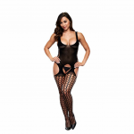 Baci Bodystocking One Size with Garter System and Open Gusset Black