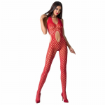 Passion BS065 Red Bodystocking - Elegant Lace Fishnet, One Size