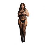 Obsessive Bodystocking Plus Size Floral Lace Suspender XXL-5XL Black