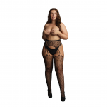 Passion Plus Size Leopard Pattern Suspender Tights - Fishnet Design