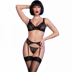 Chilirose CR 4692 Four-Piece Lingerie Set Black Size L Adjustable Lace