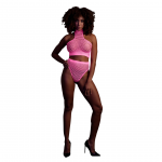NEON Lingerie Set UV-Activated Turtle Neck & High Waist Neon Pink XL/XXXXL