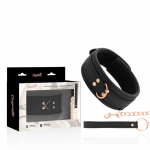 Coquette Chic Desire Vegan Leather Collar with Metal Chain, Black