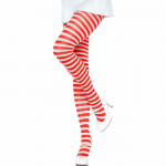 Leg Avenue White/Red Striped Nylon Tights - One Size, Vibrant Design