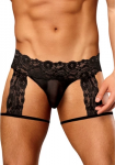 Male Power Scandal-Lace Garter Short S/M Black - Mesh & Lace Design