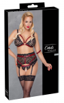 Cottelli Bondage Lace Set 3XL - Wireless Bra & Suspender Belt, Black/Red