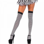 Leg Avenue Black/White Striped High Socks - Durable 70 Denier, One Size