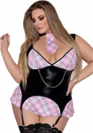 Magic Silk Dress Up Mini Dress Pink 2X - Plaid Tie & Garters Set