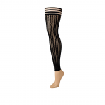 Kix'ies Lindsay Thigh-High Footless Tights C Black - No-Slip Grip, Stripe Pattern