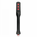 Ouch! Long Leather Paddle Black-Red with Decorative Heart Cut-Outs 32cm