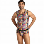 Anais Men Comics Top S - Sleeveless Fitted Modern Print Shirt