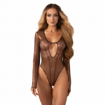 Obsessive Soranna Brown Bodysuit with Long Sleeves and Open Design