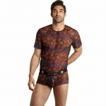 ANAIS MEN CHILL Black Mesh T-Shirt with Colorful Palm Print, Size M