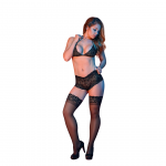 Magic Silk Exposed Triangle Bra & Cheeky Brief Set L/XL Black Lace