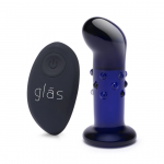 Glas Vibrating 4&rdquo; Dotted Plug with Remote - Glass, Rechargeable, Blue