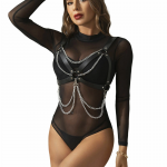 Subblime Harness Bra with Decorative Chains Black One Size