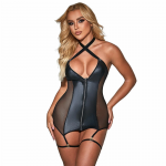 Subblime Mesh & Eco-Leather Dress Black L/XL - Modern Elegance