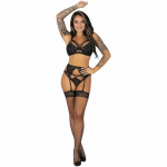 Livco Corsetti Fashion Pojzon Lingerie Set Black L/XL - Bra, Garter, Stockings, Panty