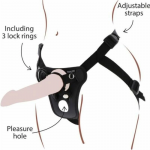Get Real Pleasure Harness Black - Adjustable Comfort System, 3 Silicone Rings
