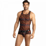 ANAIS Men Chill Top S Black Mesh Colorful Print Holiday Palms