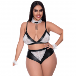 Magic Silk Dress Up 2X Intimate Wear Set Black & White Lace