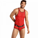 ANAIS Men Brave Top XL - Red Floral Lace Sleeveless Shirt