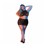 Magic Silk Exposed Black Mesh Halter Crop Top & Mini Skirt Set 2X
