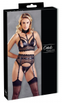 Cottelli Collection Bra & Suspender Set L Floral Lace Matte Black