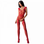 Passion BS062 Red Fishnet Bodysuit with Embroidered Detailing One Size