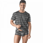 ANAIS MEN Aegis T-Shirt Grey Checkered Print Size M Polyamide Blend