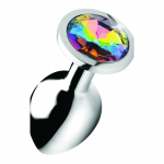 XR Brands Rainbow Prism Aluminum Plug Medium with Multicolor Gem