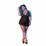 Magic Silk Exposed Babydoll Set 2X Black with Adjustable V-Back