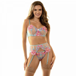 Subblime 954116 Blue L/XL Lingerie Set with Garter Belt & Floral Pattern