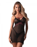 Obsessive Novenes Chemise Set XS/S Black with Pink Accents Adjustable