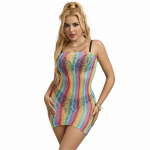 Subblime 952457 Rainbow Off-Shoulder Fishnet Dress, One Size