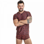 Anais Men Tribal Soft Microfiber T-Shirt Red Animal Print Size M