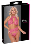 Cottelli Lingerie Pink Lace Three-Piece Set with Adjustable Suspenders S/M