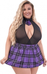 Magic Silk Dress Up Set 2X Purple - Halter Babydoll & Cheeky Panties