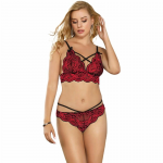 Subblime Two-Piece Lace Top & Panties Set S/M - Red & Black Elegance