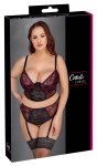 Cottelli CURVES Longline Bra & Suspender Thong Set Black/Red 95C/2XL