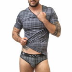 ANAIS MEN Balance T-Shirt L Black-Gray Checked Microfiber Top