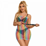 Subblime 952365 Rainbow Off-Shoulder Fishnet Dress, One Size