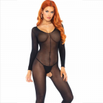 Leg Avenue Bodystocking Long Sleeve Black One Size Nylon