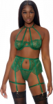 Mapale In Full Bloom 3-Piece Lace Lingerie Set with Garter Belt M
