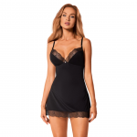 Obsessive Bella Rou Chemise & Thong XL/2XL - Embroidered Tulle, Black