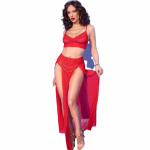 Chilirose CR4850 Red Tulle Top & Leggings Set with Gold Accents S