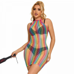 Subblime Rainbow Fishnet Dress One Size - Vibrant Multicolor Mesh