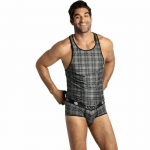 ANAIS MEN Balance Top L Black-Gray Checked Microfiber Sleeveless
