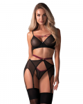 Obsessive Novenes Lingerie Set XS/S Black & Pink, 3-Piece Adjustable