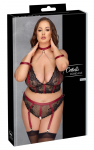 Cottelli Bondage Plus Lace Longline Bra Set 2XL Black-Red Adjustable